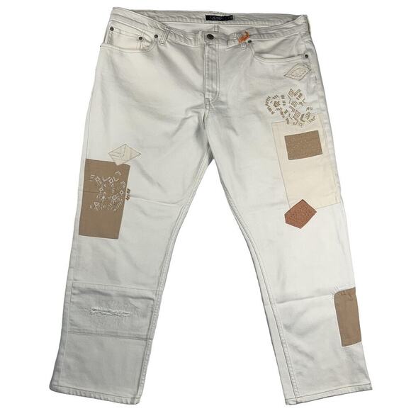 Lauren Ralph Lauren Women's Patchwork Relaxed Tapered Ankle Jeans Cream Size 16 - Picture 2 of 15